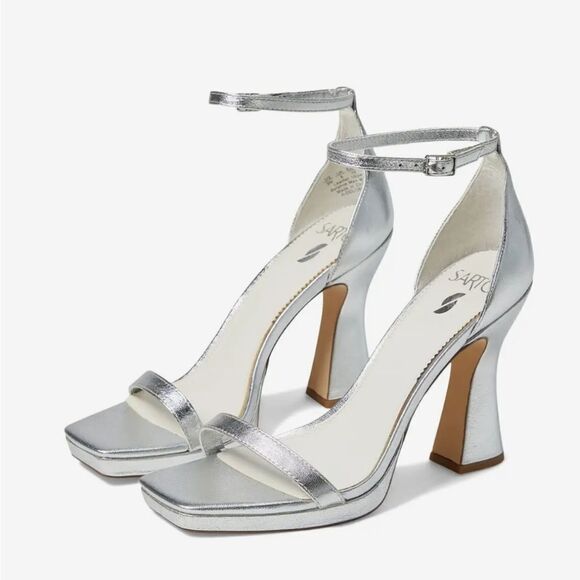 New SARTO by Franco Sarto Dolores Ankle Strap High Heel Silver Party Sandal s 7 - Picture 2 of 7